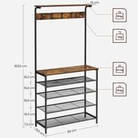 Vasagle Coat Rack Stand, Hall Tree With Shoe Storage, 5 Tier Shoe Rack, rustikbrun och svart - Bild 6