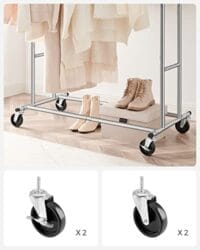 Songmics HSR12S Heavy Duty Metal Coat Rack Stand 110 kg Heavy Duty Clothing Rack på hjul Längd 129-169 cm Chrome - Bild 7