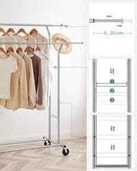 Songmics HSR12S Heavy Duty Metal Coat Rack Stand 110 kg Heavy Duty Clothing Rack på hjul Längd 129-169 cm Chrome - Bild 4