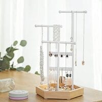 Songmics Jewelery Display Stand Holder, Metal Wood smycken Trädhalsband, armband, örhängen, tappar, ringar, presentflickor kvinnor, White JJS03NW - Bild 2