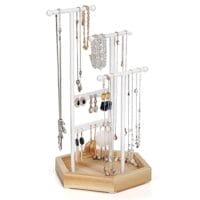 Songmics Jewelery Display Stand Holder, Metal Wood smycken Trädhalsband, armband, örhängen, tappar, ringar, presentflickor kvinnor, White JJS03NW - Bild 5