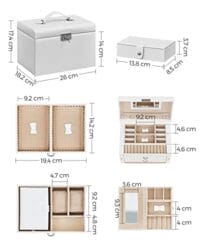 Songmics smyckeslåda, arrangör med 2 lådor, låsbart fodral, vit - Bild 5