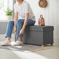 Songmics Storage Ottoman, vadderad vikbar bänk, bröst med lock, träfötter, mörkgrå - Bild 4