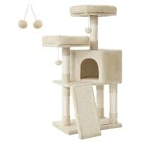 FEANREA PCT141M01 SMALL CAT Skrapstolpe med skrapplattformar för Cat Soft Plush 115 cm Helt sisallindad pelare Beige