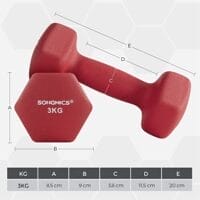 Songmics 2 hantlar, 2 x 3 kg icke-halk Neoprene handvikter med matt finish, röd - Bild 2