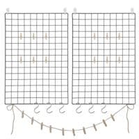 Songmics rutnätspaneler, set om 2, fotoväggdisplay, metallnätväggdekor, multifunktionell hängande tavelvägg, DIY, konstdisplay, S-krok, klämma, hamptråd, svart LPP02H