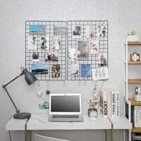 Songmics rutnätspaneler, set om 2, fotoväggdisplay, metallnätväggdekor, multifunktionell hängande tavelvägg, DIY, konstdisplay, S-krok, klämma, hamptråd, svart LPP02H - Bild 3