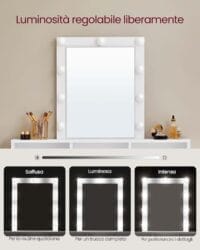 VASAGLE Sminkbord, LED-ljus med justerbar ljusstyrka, Makeup Station, Modern, Vit - Bild 3