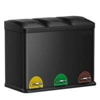 Tredubbla Kökskärl, Återvinningskärl, Pedal, Metallsoptunna, 45 L, 3 X 15 L, Stål, Svart