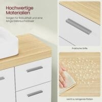 Underdel med 3 Stora Lådor, Badrumsskåp, 30 X 70 X 64 Cm, Molnvit/naturbeige - Bild 6