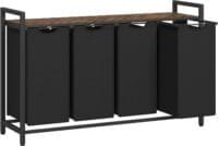 Tvättkorg, 4-fack, 4 X 40l, 116 X 33 X 72 Cm, Rustik Brun Och Svart