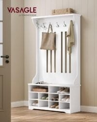 Hallskåp, Garderob, Klädhängare med Bänk, Skoförvaring, med Krokar, Justerbar Hylla, Modern, Vit - Bild 2