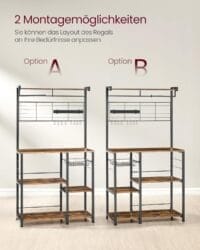 Kökshylla, Stående Hylla, Bordsskiva, Kökshörn, Pappershanddukshållare, 12 Krokar, Vintage Brun/svart - Bild 2