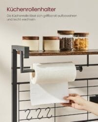 Kökshylla, Stående Hylla, Bordsskiva, Kökshörn, Pappershanddukshållare, 12 Krokar, Vintage Brun/svart - Bild 5