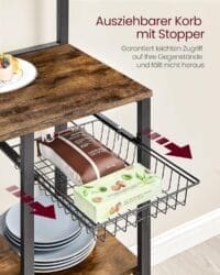 Kökshylla, Stående Hylla, Bordsskiva, Kökshörn, Pappershanddukshållare, 12 Krokar, Vintage Brun/svart - Bild 6