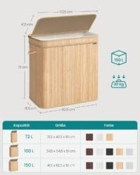 Tvättkorg i Bambu med Handtag, 150 L, Naturbeige - Bild 2