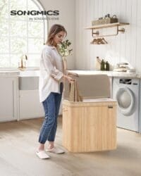 Tvättkorg i Bambu med Handtag, 150 L, Naturbeige - Bild 5