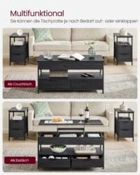 Soffbord, Vardagsrumsbord, med Förvaringslådor, Kolgrå Och Bläcksvart - Bild 3