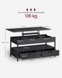 Soffbord, Vardagsrumsbord, med Förvaringslådor, Kolgrå Och Bläcksvart - Bild 6