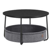 Soffbord med Förvaring, Runt Mittbord, Modern Stil, Metallstomme, Bläcksvart Och Skiffergrå