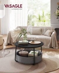 Soffbord med Förvaring, Runt Mittbord, Modern Stil, Metallstomme, Bläcksvart Och Skiffergrå - Bild 2