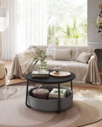 Soffbord med Förvaring, Runt Mittbord, Modern Stil, Metallstomme, Bläcksvart Och Skiffergrå - Bild 4