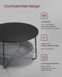Soffbord med Förvaring, Runt Mittbord, Modern Stil, Metallstomme, Bläcksvart Och Skiffergrå - Bild 5