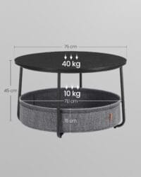 Soffbord med Förvaring, Runt Mittbord, Modern Stil, Metallstomme, Bläcksvart Och Skiffergrå - Bild 7