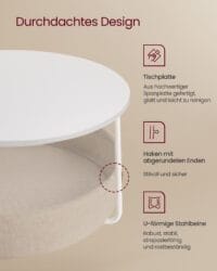 Soffbord med Förvaring, Runt Mittbord, Mattvitt Och Kamelbrunt - Bild 5