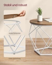 Runda Soffbord, 2 Sidobord, Avtagbar Bordsskiva, Stålram, Honungsbrunt Och Molnvitt - Bild 7