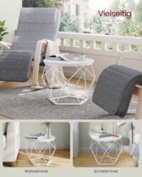 2 Sidobord, Soffbord Modern Stil, Avtagbar Bordsskiva, Snövit Och Molnvit - Bild 3