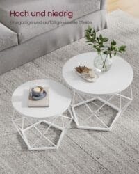 2 Sidobord, Soffbord Modern Stil, Avtagbar Bordsskiva, Snövit Och Molnvit - Bild 4