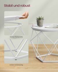 2 Sidobord, Soffbord Modern Stil, Avtagbar Bordsskiva, Snövit Och Molnvit - Bild 6