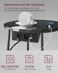 Runt Sidobord med Laddstation, Soffbord, Sängbord, Ebenholtssvart-skiffergrå - Bild 4