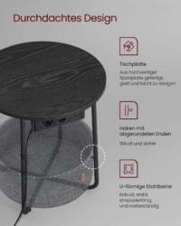 Runt Sidobord med Laddstation, Soffbord, Sängbord, Ebenholtssvart-skiffergrå - Bild 6