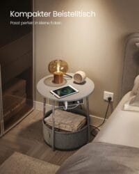Runt Sidobord med Laddstation Och Tygkorg, Rymligt, Dove Grey Och Slate Grey - Bild 3