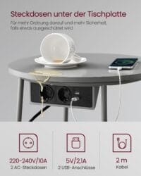 Runt Sidobord med Laddstation Och Tygkorg, Rymligt, Dove Grey Och Slate Grey - Bild 4