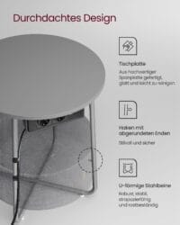 Runt Sidobord med Laddstation Och Tygkorg, Rymligt, Dove Grey Och Slate Grey - Bild 6