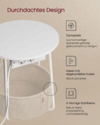 Soffbord, Sidobord med Tygkorg, För Vardagsrum, Sovrum, Sängbord, Vit Och Kamelbrun - Bild 6