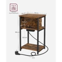 Sidobord Sängbord med Uttag Slim 2 Ac-portar 2 Usb-portar 30 X 34 X 58 Cm, Brun/svart - Bild 4
