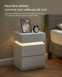 Nattduksbord, Flerfärgad Led-remsa, 3 Lådor, Sidobord i Modern Stil, 35 X 40 X 55 Cm, Vit - Bild 7