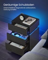 Sängbord med LED-belysning, Sidobord, Sängskåp, Soffbord, Svart med Ådring - Bild 6