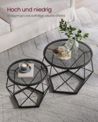 Runda Soffbord, Set med 2 Sidobord, Modern Stil, Skiffergrå Och Bläcksvart - Bild 4