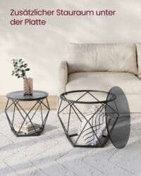 Runda Soffbord, Set med 2 Sidobord, Modern Stil, Skiffergrå Och Bläcksvart - Bild 5