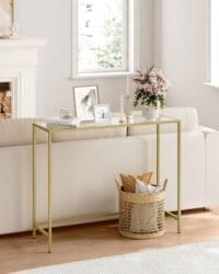 Konsolbord, Entrébord, Soffgavel, Härdat Glasskiva, Metallram, Ljusguld Och Transparent - Bild 3