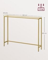 Konsolbord, Entrébord, Soffgavel, Härdat Glasskiva, Metallram, Ljusguld Och Transparent - Bild 6