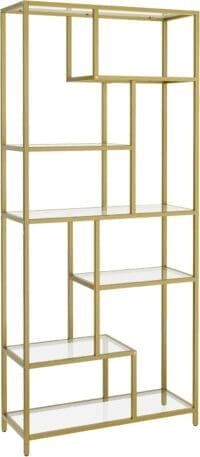 Bokhylla, 6-vånings Hög, Displayhylla, 30 X 80 X 180 Cm, Vardagsrum, Sovrum, Kök, Metallic Guld