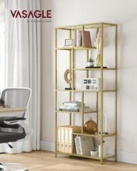 Bokhylla, 6-vånings Hög, Displayhylla, 30 X 80 X 180 Cm, Vardagsrum, Sovrum, Kök, Metallic Guld - Bild 2