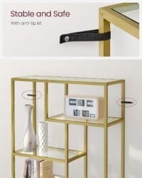 Bokhylla, 6-vånings Hög, Displayhylla, 30 X 80 X 180 Cm, Vardagsrum, Sovrum, Kök, Metallic Guld - Bild 4