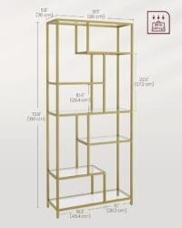 Bokhylla, 6-vånings Hög, Displayhylla, 30 X 80 X 180 Cm, Vardagsrum, Sovrum, Kök, Metallic Guld - Bild 5